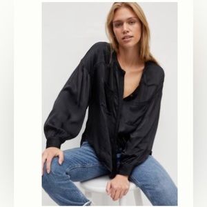 NWOT Anthro Pilcro Darrah Button Down Silky Top in Black
